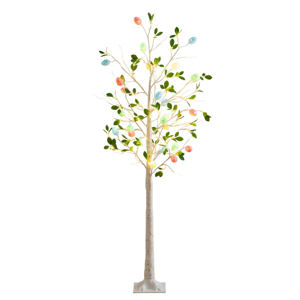 6ft. Pre-Lit Artificial Blooming Easter Egg Twig Tree with 96 Warm LED Lights. Picture 8