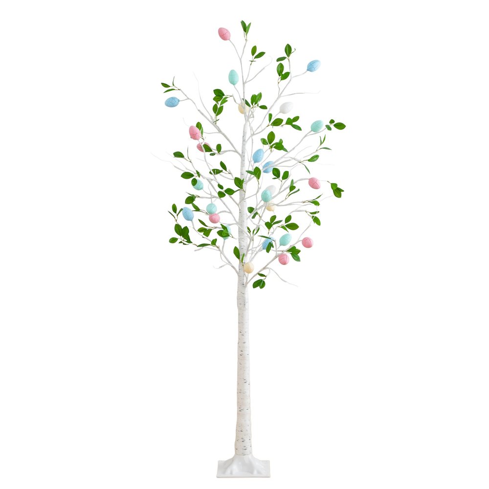 6ft. Pre-Lit Artificial Blooming Easter Egg Twig Tree with 96 Warm LED Lights. Picture 1