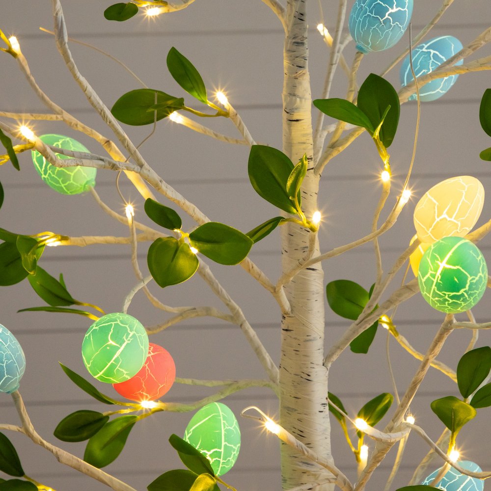 6ft. Pre-Lit Artificial Blooming Easter Egg Twig Tree with 96 Warm LED Lights. Picture 4