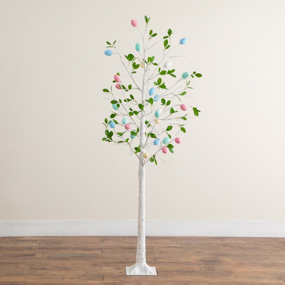 6ft. Pre-Lit Artificial Blooming Easter Egg Twig Tree with 96 Warm LED Lights. Picture 7