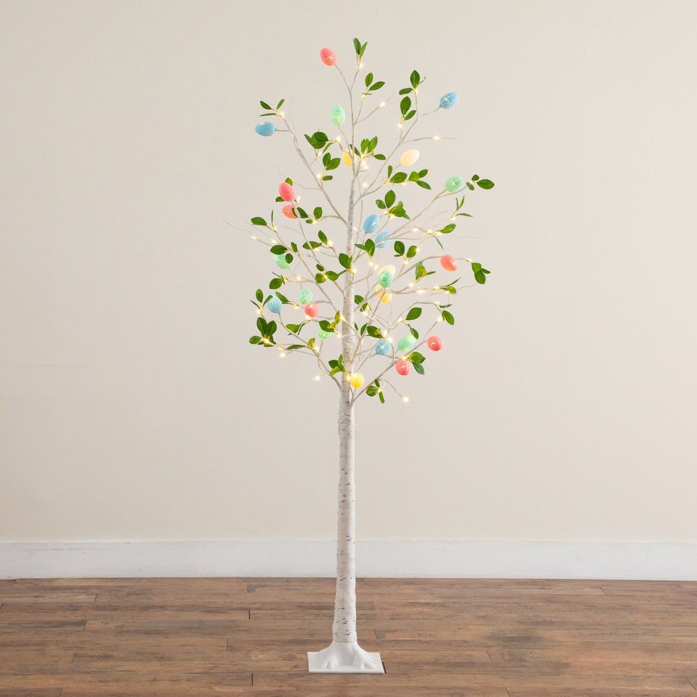 6ft. Pre-Lit Artificial Blooming Easter Egg Twig Tree with 96 Warm LED Lights. Picture 3