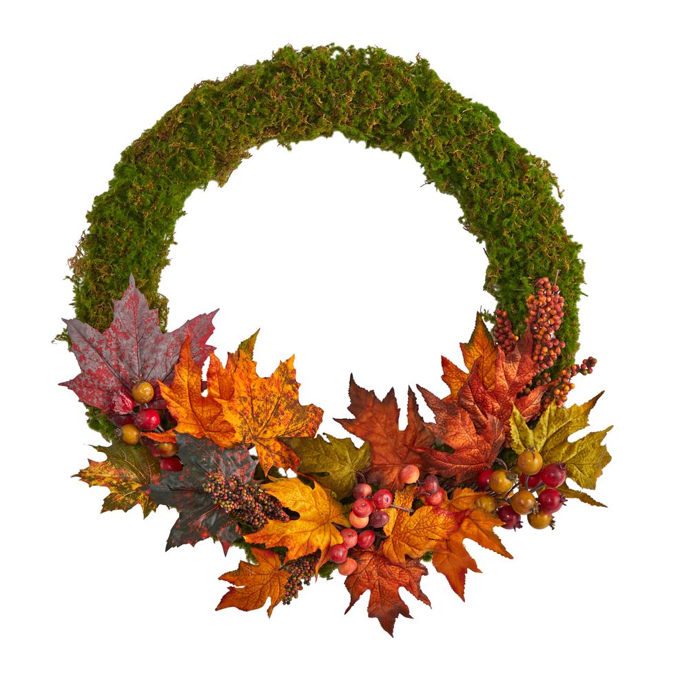 20in. Fall Maple Leaf and Berries Artificial Autumn Wreath. Picture 1
