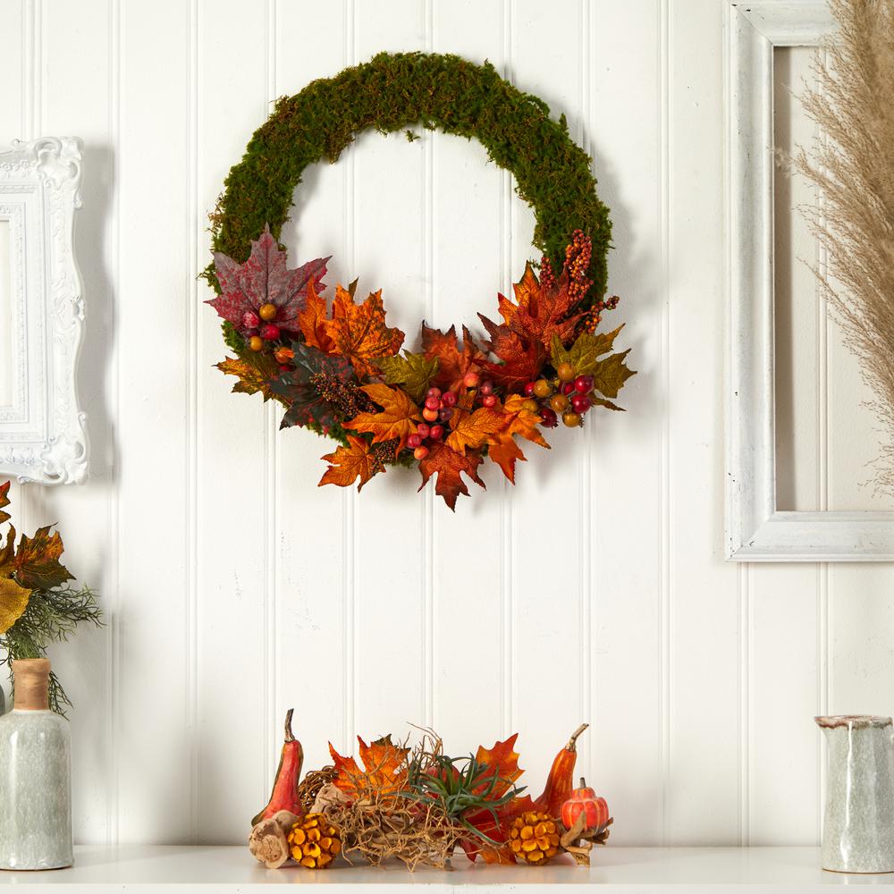 20in. Fall Maple Leaf and Berries Artificial Autumn Wreath. Picture 3