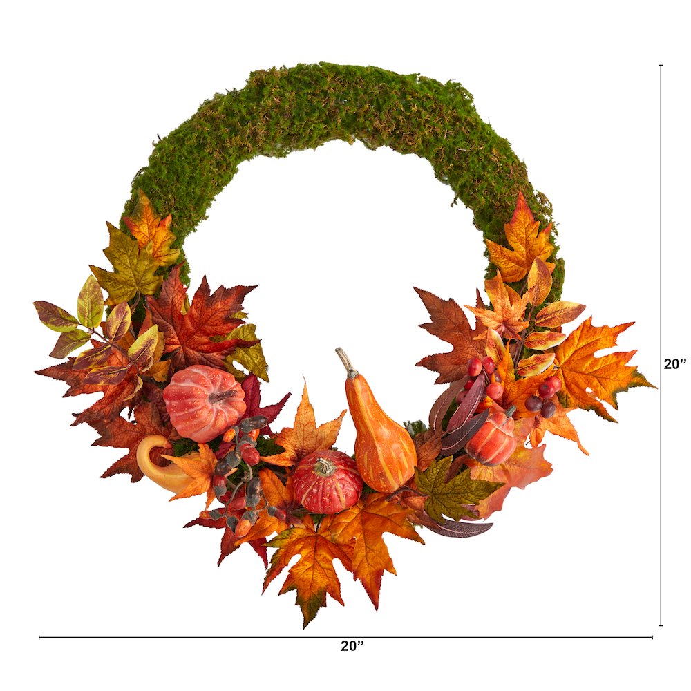 20in. Autumn Pumpkin, Gourd and Fall Maple Leaf Artificial Wreath. Picture 2