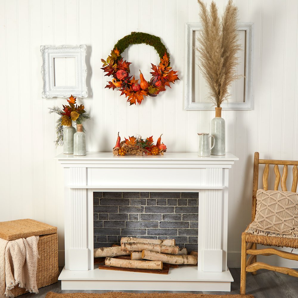 20in. Autumn Pumpkin, Gourd and Fall Maple Leaf Artificial Wreath. Picture 4