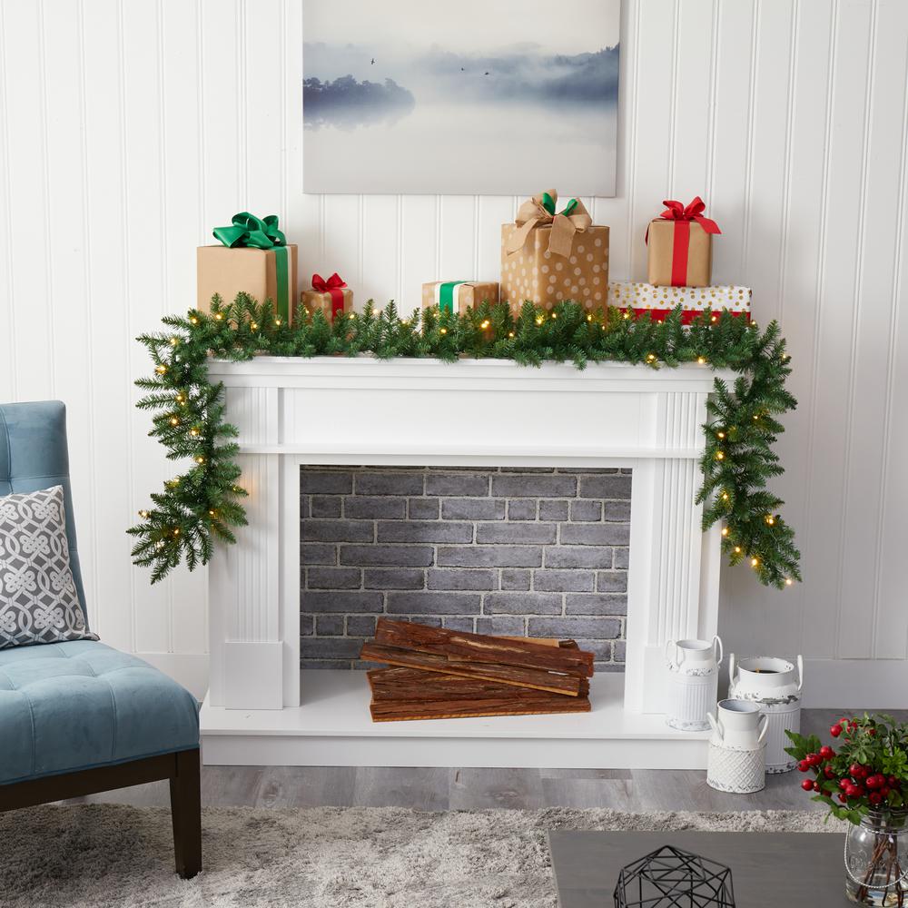 9ft. Christmas Pine Artificial Garland with 50 Warm White LEDs Lights. Picture 5