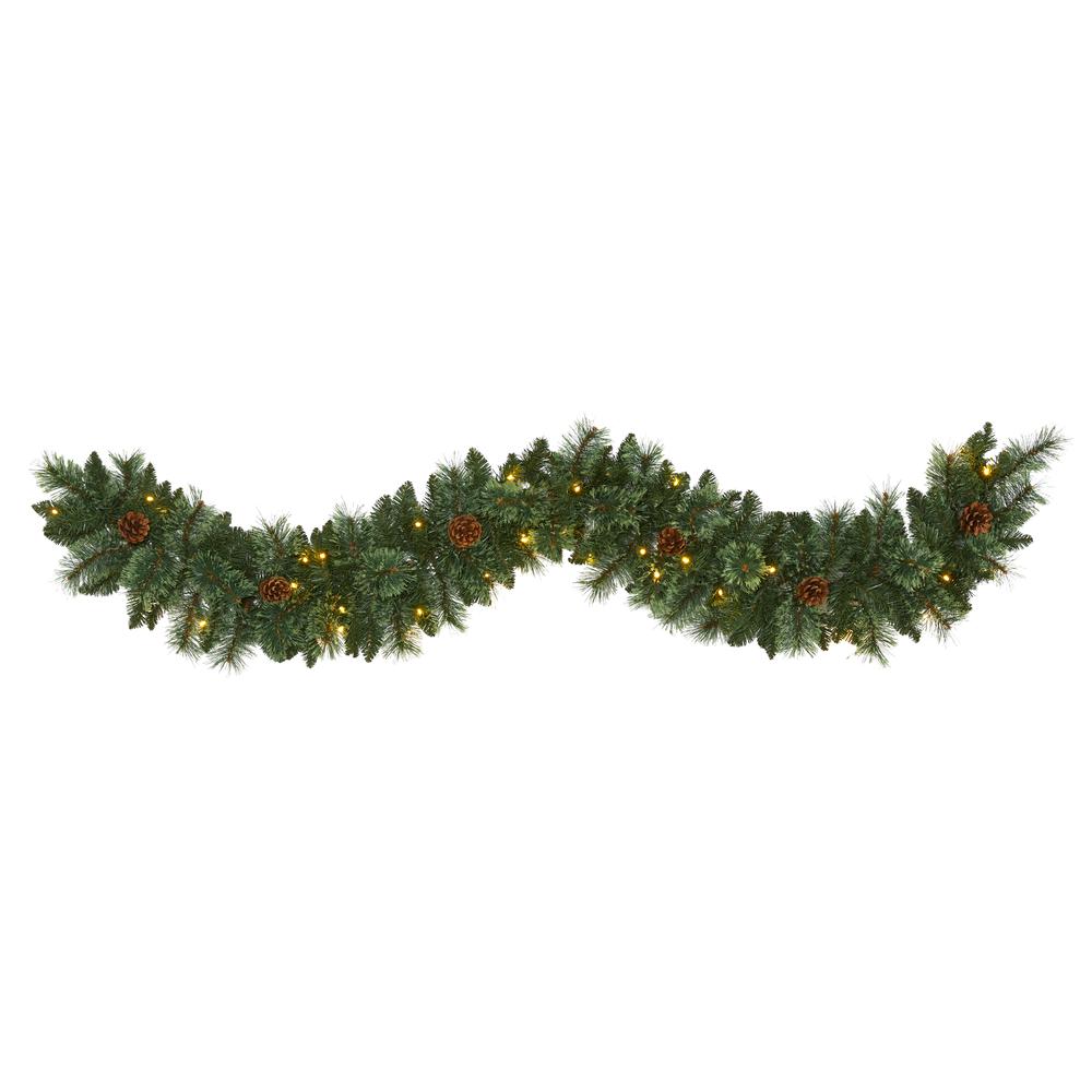 6ft. White Mountain Pine Artificial Garland with 35 White Warm LED Lights and Pinecones. Picture 5
