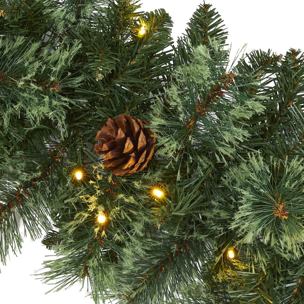 6ft. White Mountain Pine Artificial Garland with 35 White Warm LED Lights and Pinecones. Picture 2