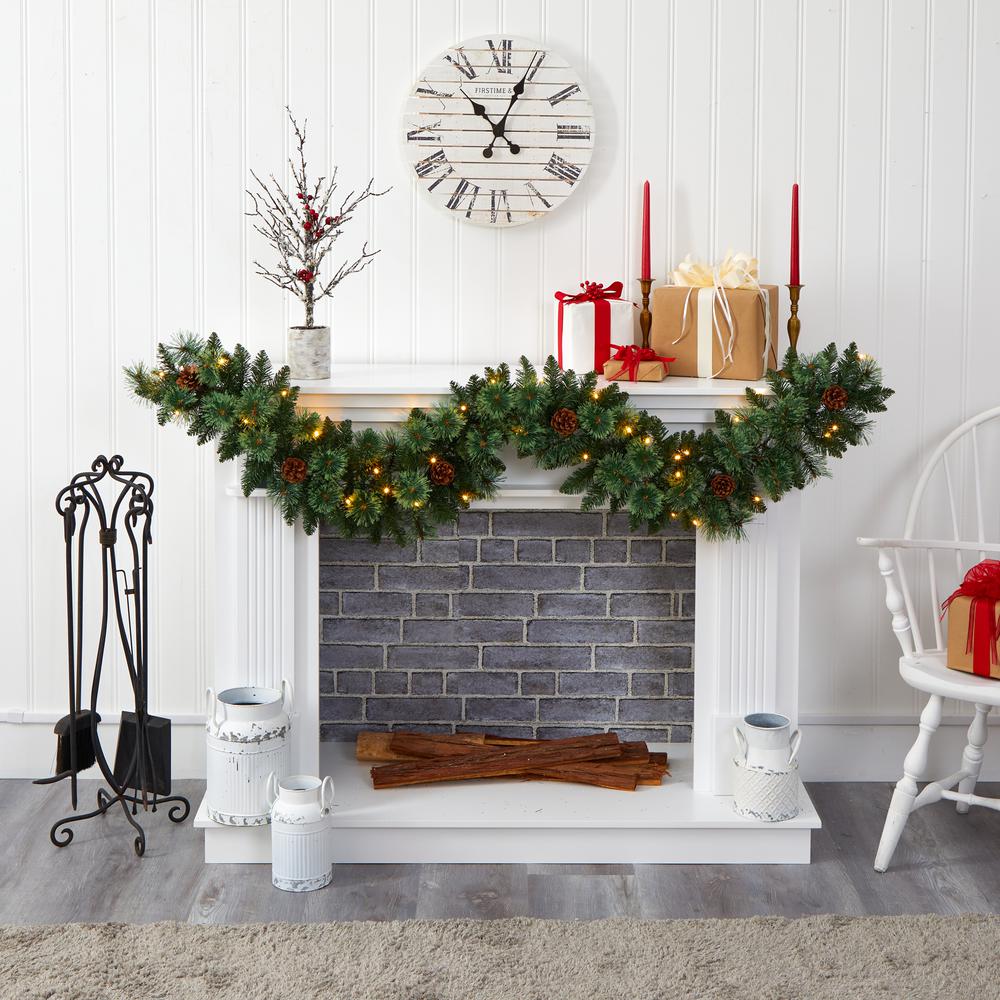 6ft. White Mountain Pine Artificial Garland with 35 White Warm LED Lights and Pinecones. Picture 4