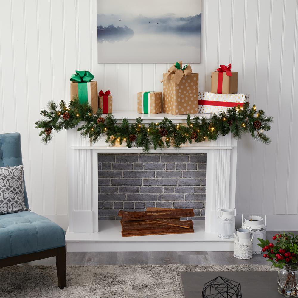6ft. Mixed Pine and Pinecone Artificial Garland with 35 Clear LED-Lights. Picture 4