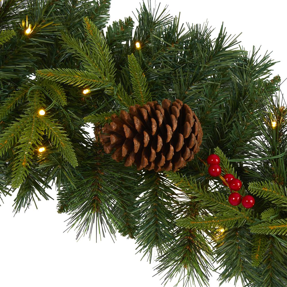 9ft. Mixed Pine Artificial Christmas Garland with 50 Clear LED Lights, Berries and Pinecones. Picture 3