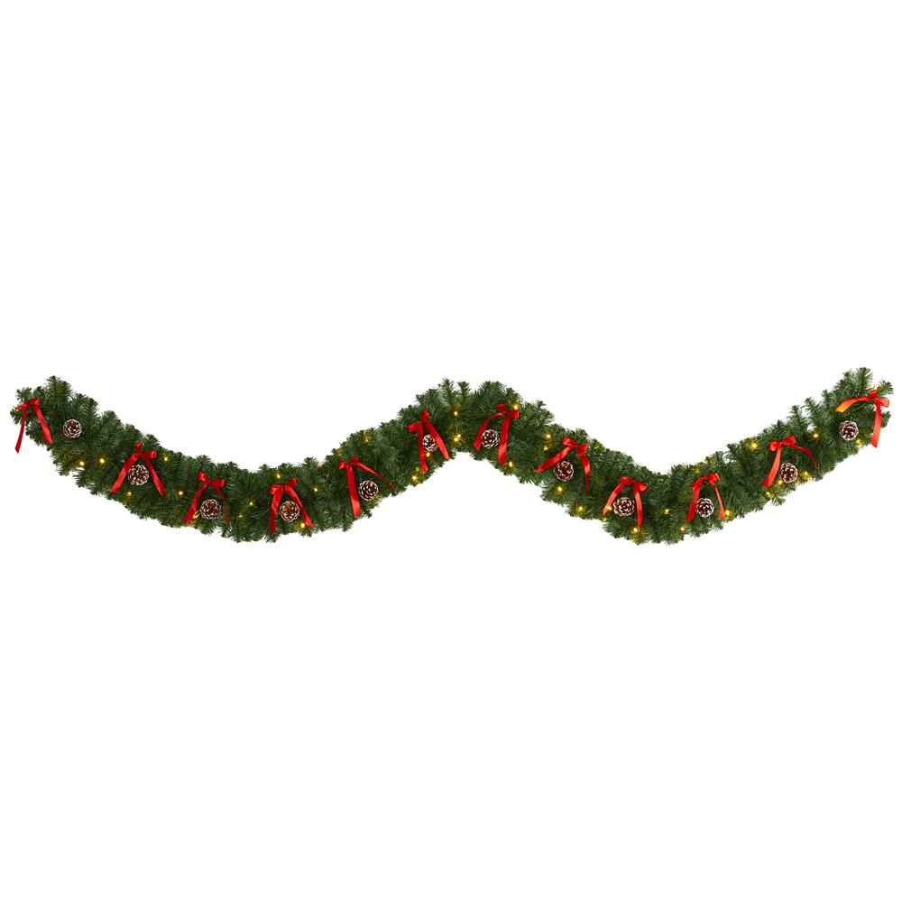 9ft. Bow and Pinecone Artificial Christmas Garland with 35 Clear LED Lights. Picture 5