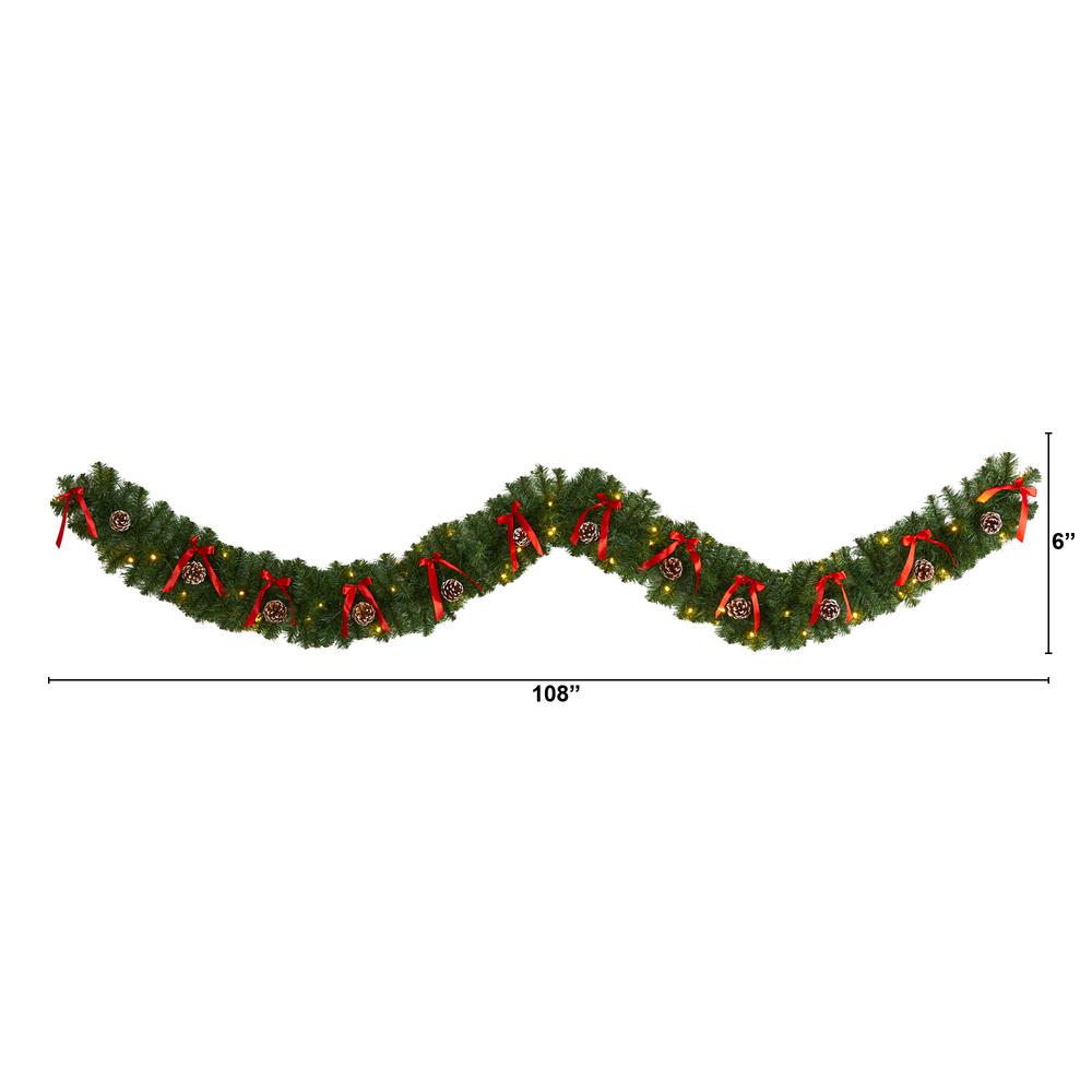 9ft. Bow and Pinecone Artificial Christmas Garland with 35 Clear LED Lights. Picture 1
