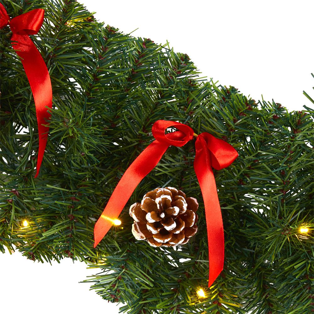 9ft. Bow and Pinecone Artificial Christmas Garland with 35 Clear LED Lights. Picture 2