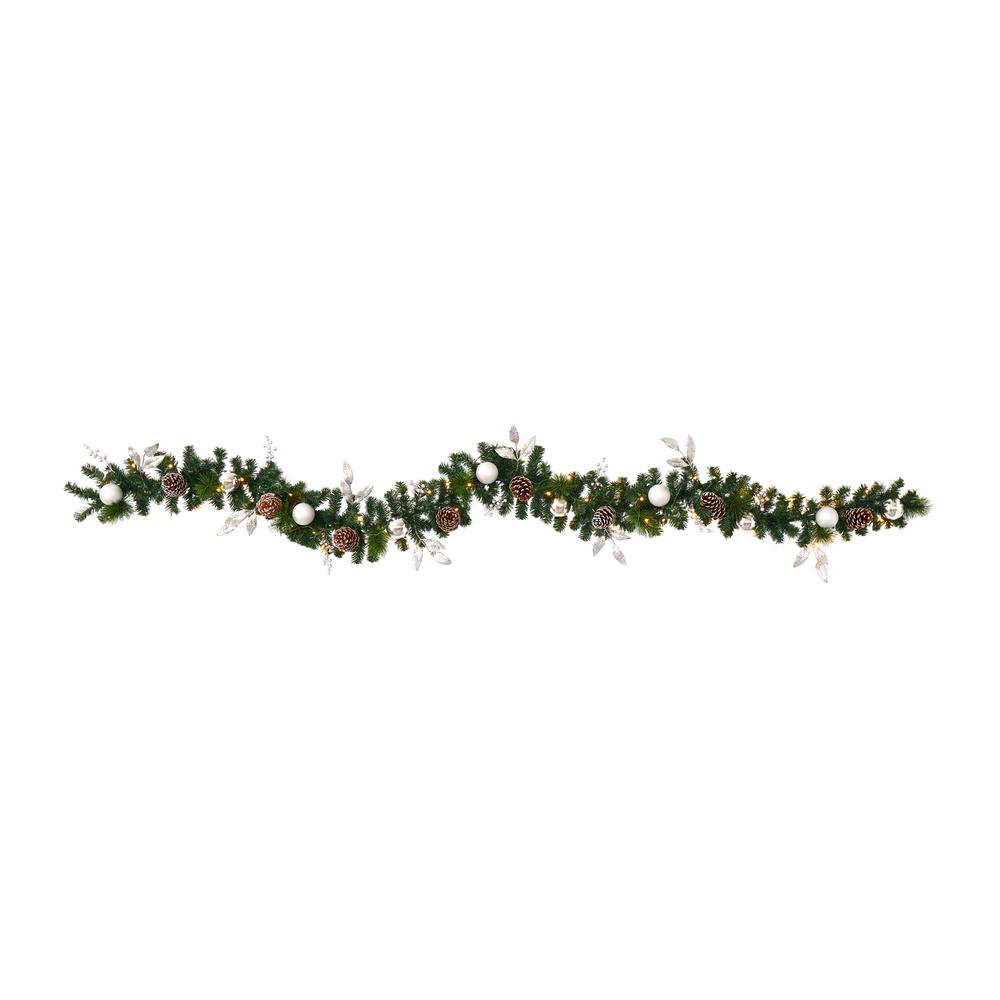 9ft. Ornament and Pinecone Artificial Christmas Garland with 50 Clear LED Lights. Picture 6