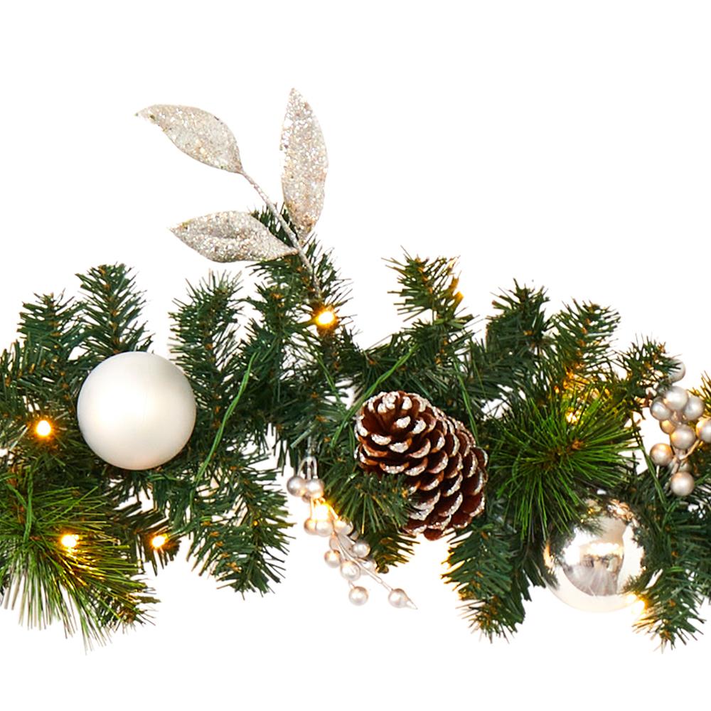 9ft. Ornament and Pinecone Artificial Christmas Garland with 50 Clear LED Lights. Picture 3