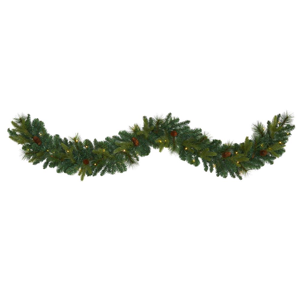 6ft. Mixed Pine and Pinecone Artificial Garland with 35 Clear LED Lights. Picture 1