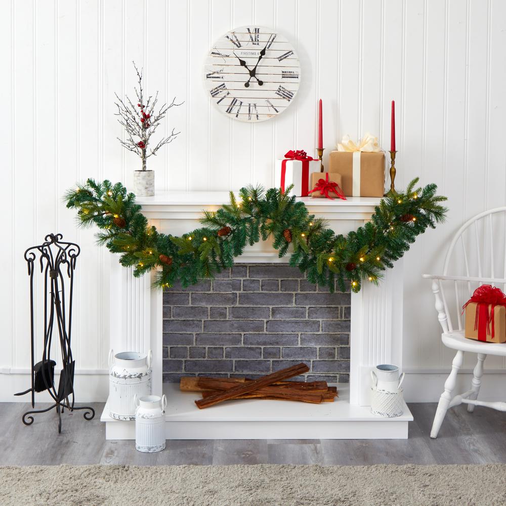 6ft. Mixed Pine and Pinecone Artificial Garland with 35 Clear LED Lights. Picture 4