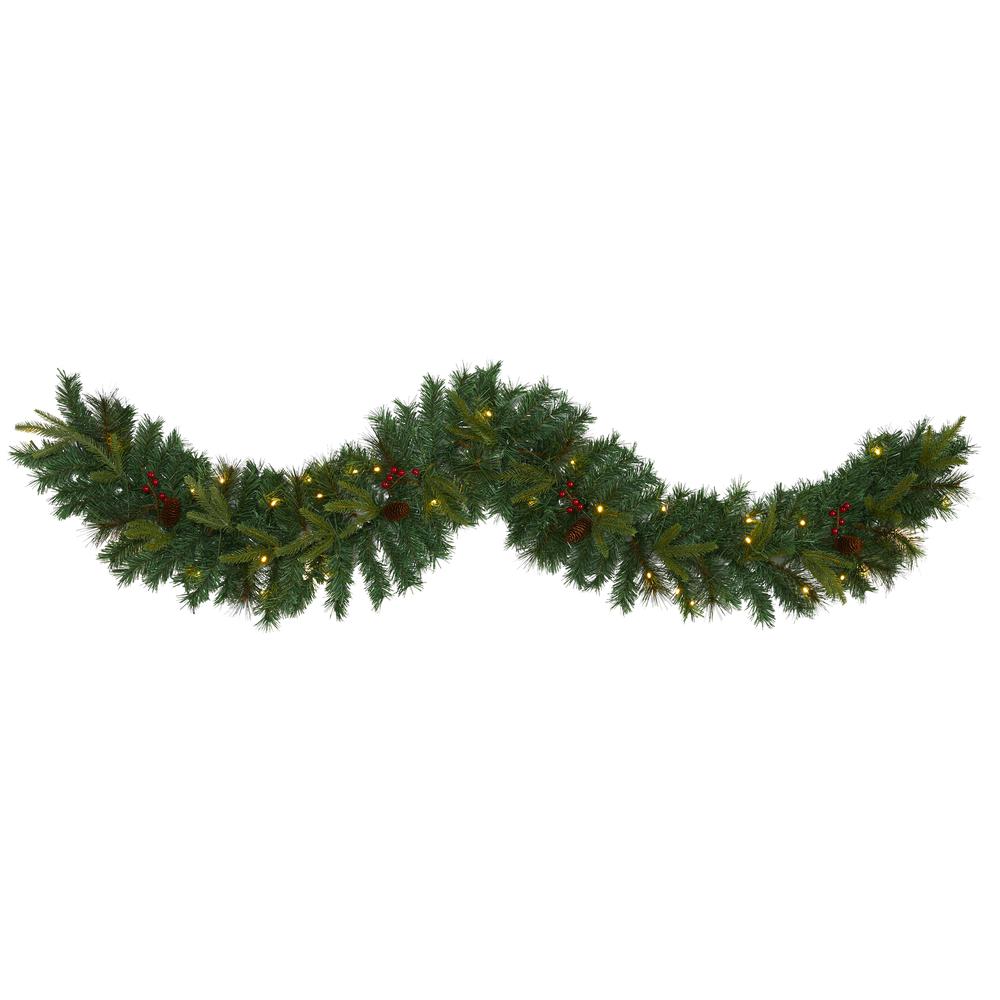 6ft. Mixed Pine Artificial Christmas Garland with 35 Clear LED Lights, Berries and Pinecones. Picture 2