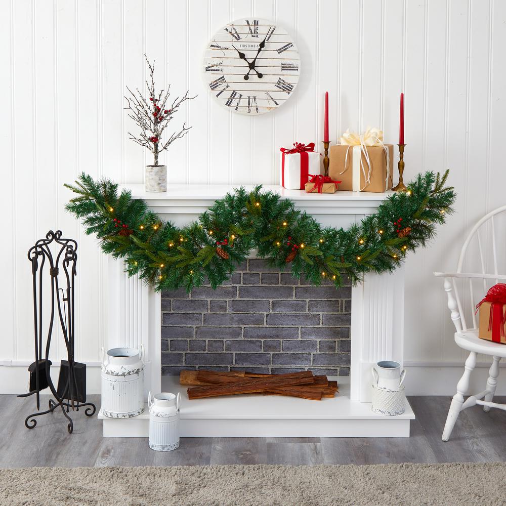 6ft. Mixed Pine Artificial Christmas Garland with 35 Clear LED Lights, Berries and Pinecones. Picture 5
