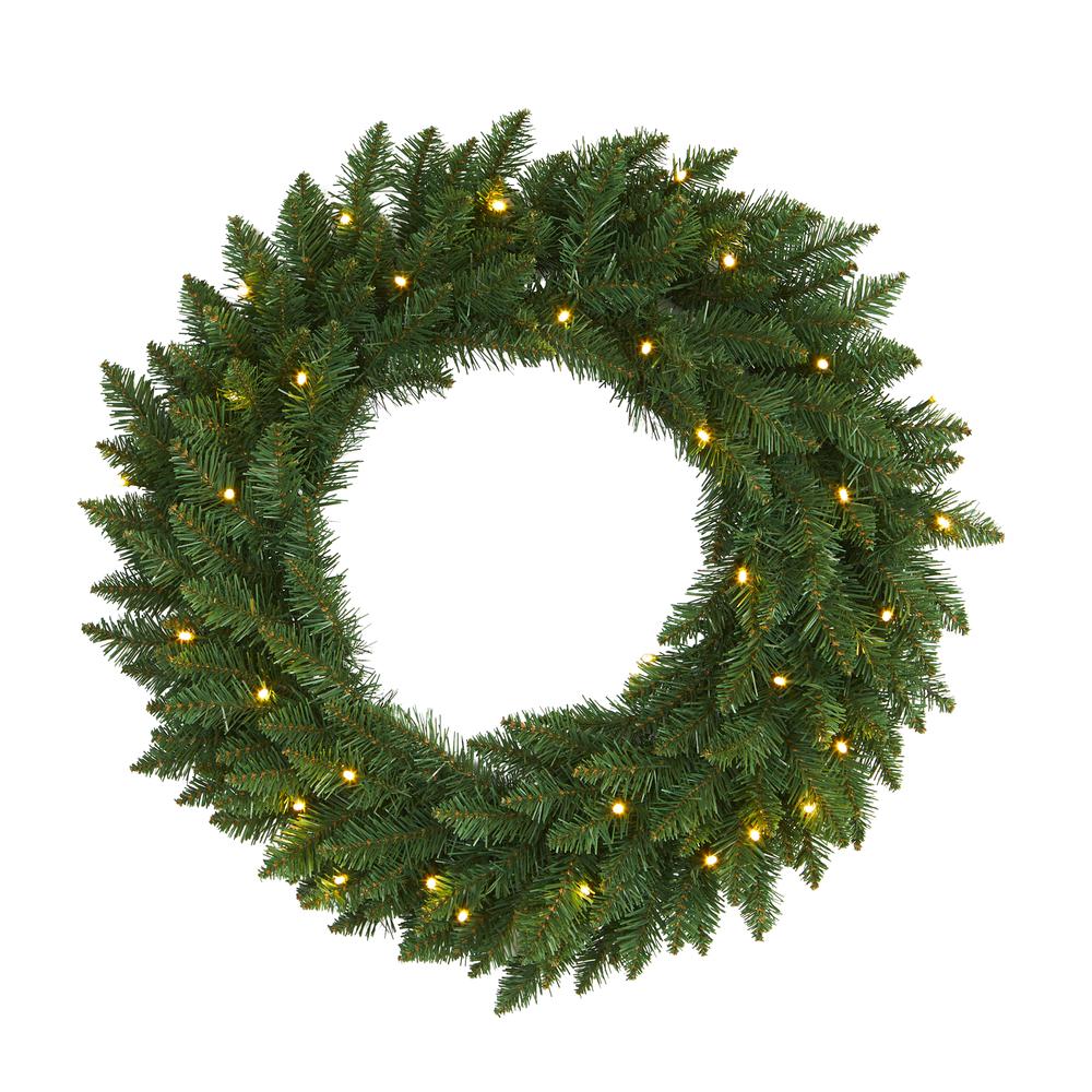 24in. Green Pine Artificial Christmas Wreath with 35 Clear LED Lights. Picture 5