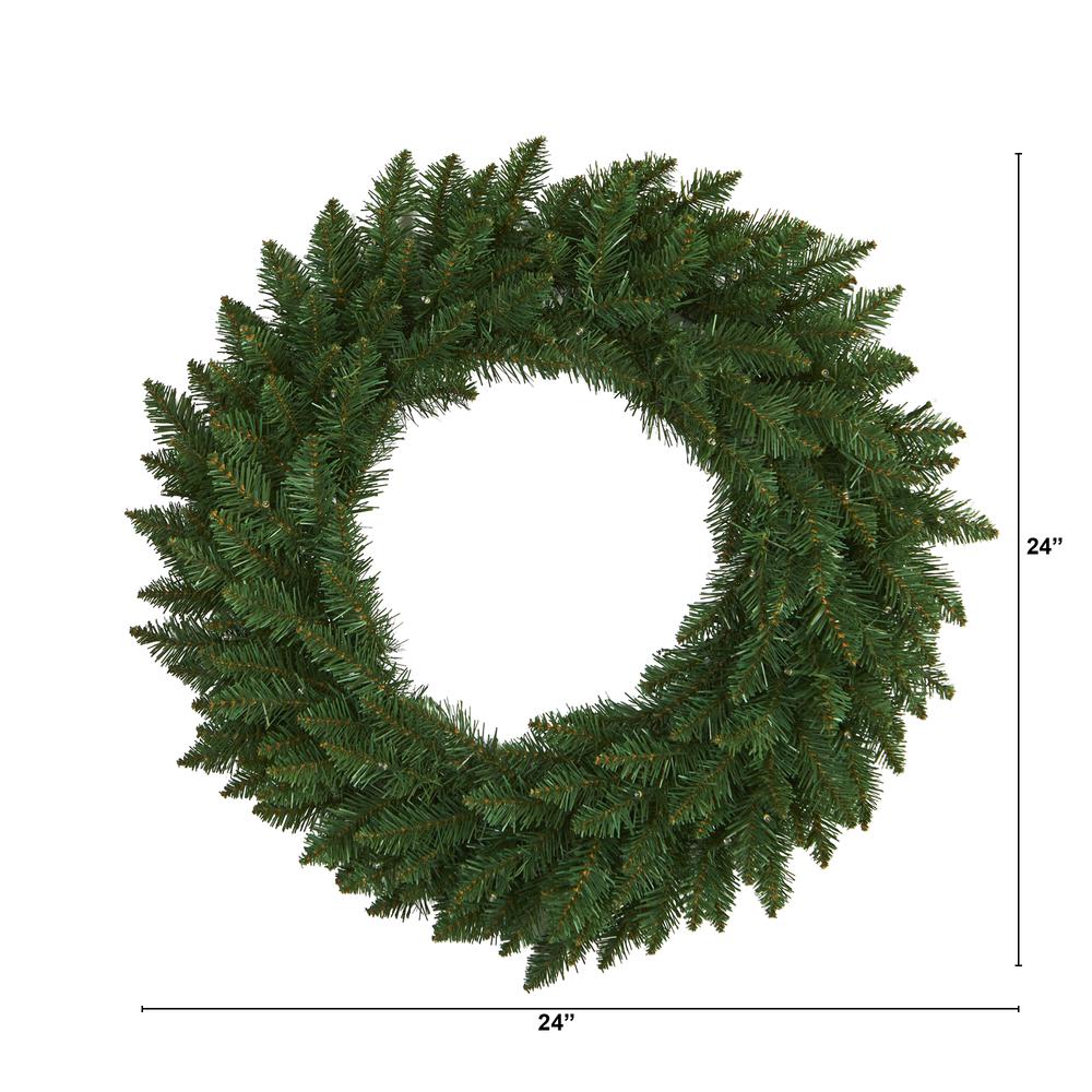 24in. Green Pine Artificial Christmas Wreath with 35 Clear LED Lights. Picture 1