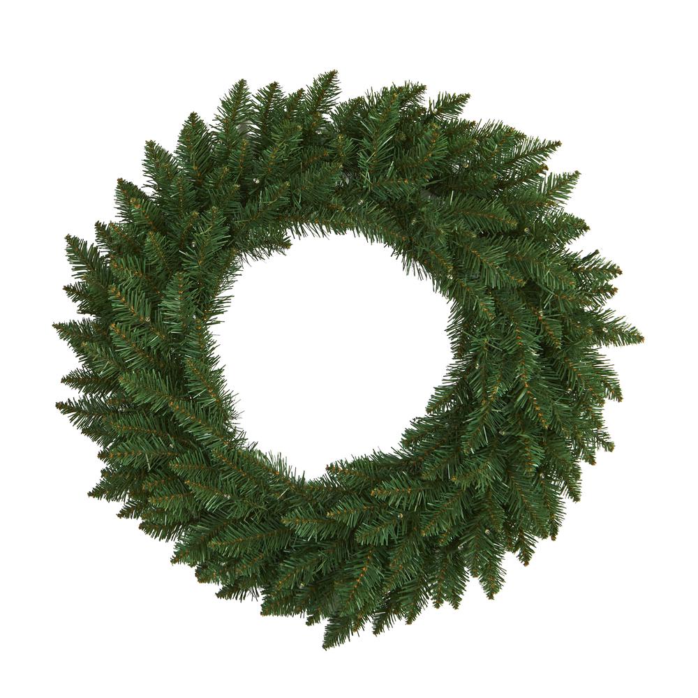 24in. Green Pine Artificial Christmas Wreath with 35 Clear LED Lights. Picture 2
