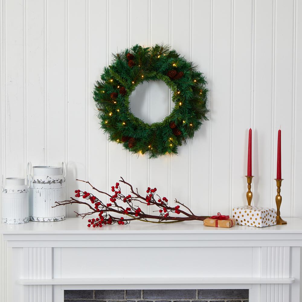 20in. Mixed Pine and Pinecone Artificial Christmas Wreath with 35 Clear LED Lights. Picture 3
