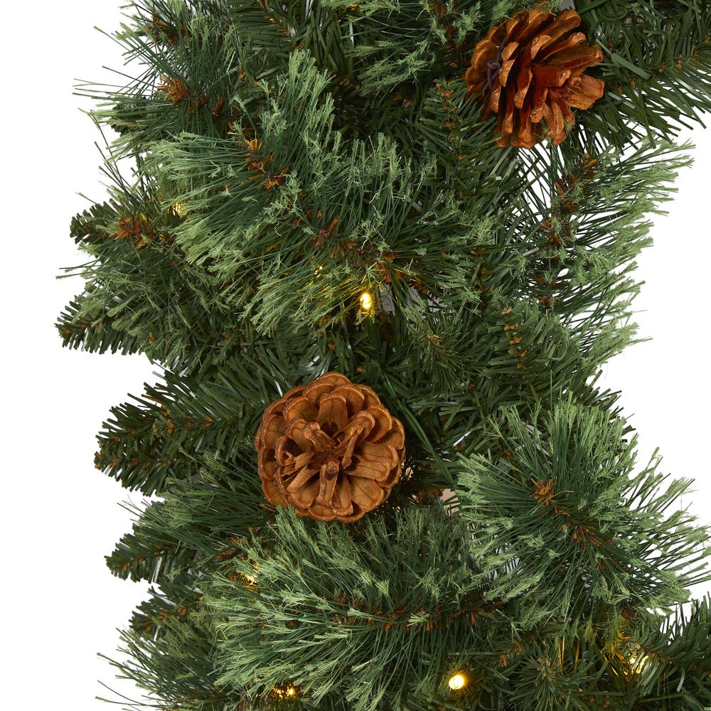 24in. White Mountain Pine Artificial Christmas Wreath with 35 LED Lights and Pinecones. Picture 2