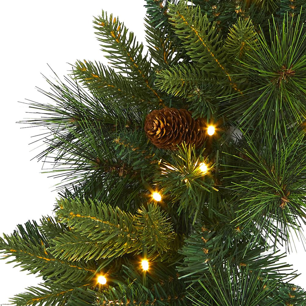 24in. Mixed Pine Artificial Christmas Wreath with 35 Clear LED Lights and Pinecones. Picture 3