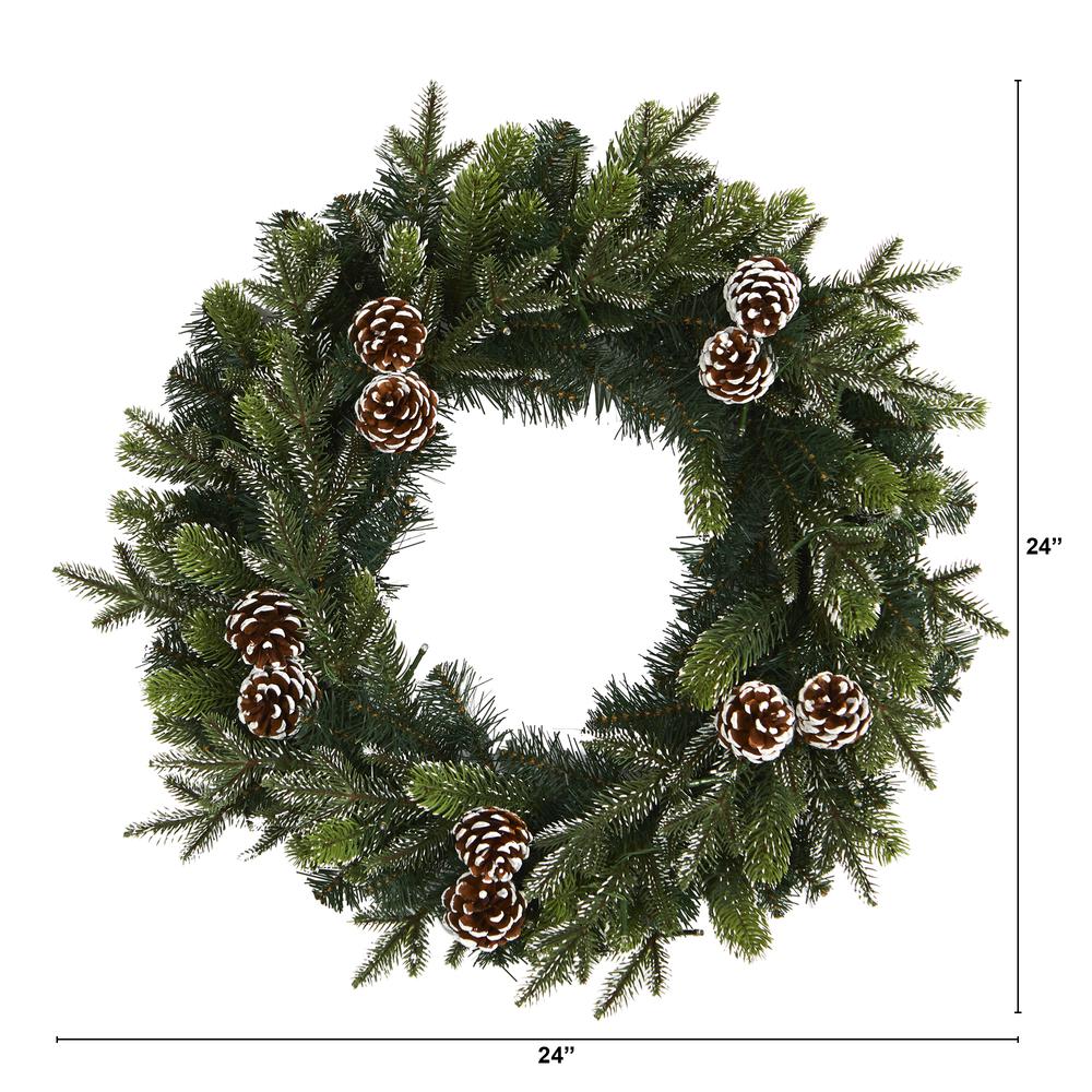 24in. Snowed Pinecone Artificial Christmas Wreath with 35 Clear LED Lights. Picture 1