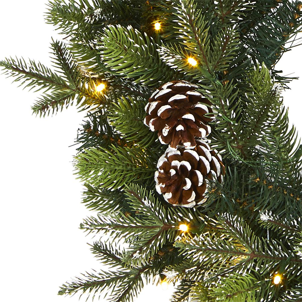 24in. Snowed Pinecone Artificial Christmas Wreath with 35 Clear LED Lights. Picture 3