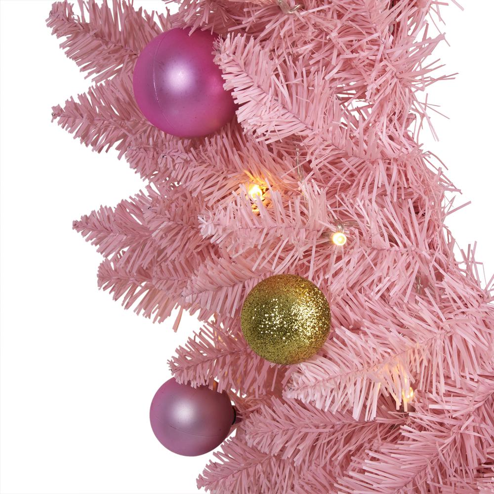 24in. Pink Artificial Christmas Wreath with 35 LED Lights and Ornaments. Picture 3