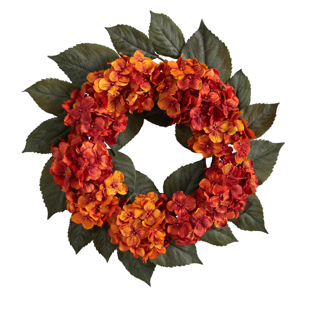 20in. Autumn Hydrangea Artificial Wreath. Picture 1
