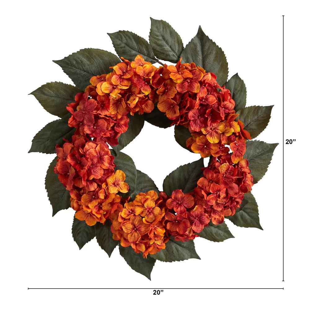 20in. Autumn Hydrangea Artificial Wreath. Picture 2