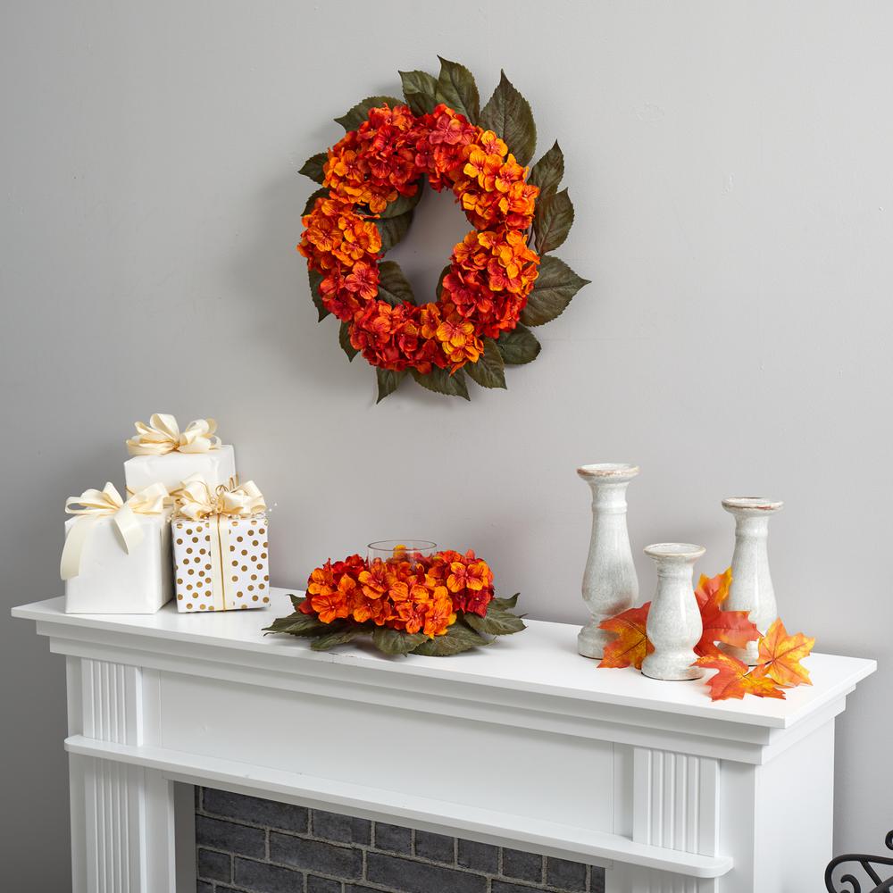 20in. Autumn Hydrangea Artificial Wreath. Picture 4