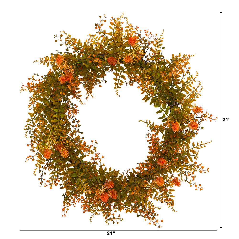 21in. Autumn Fern Artificial Wreath. Picture 1