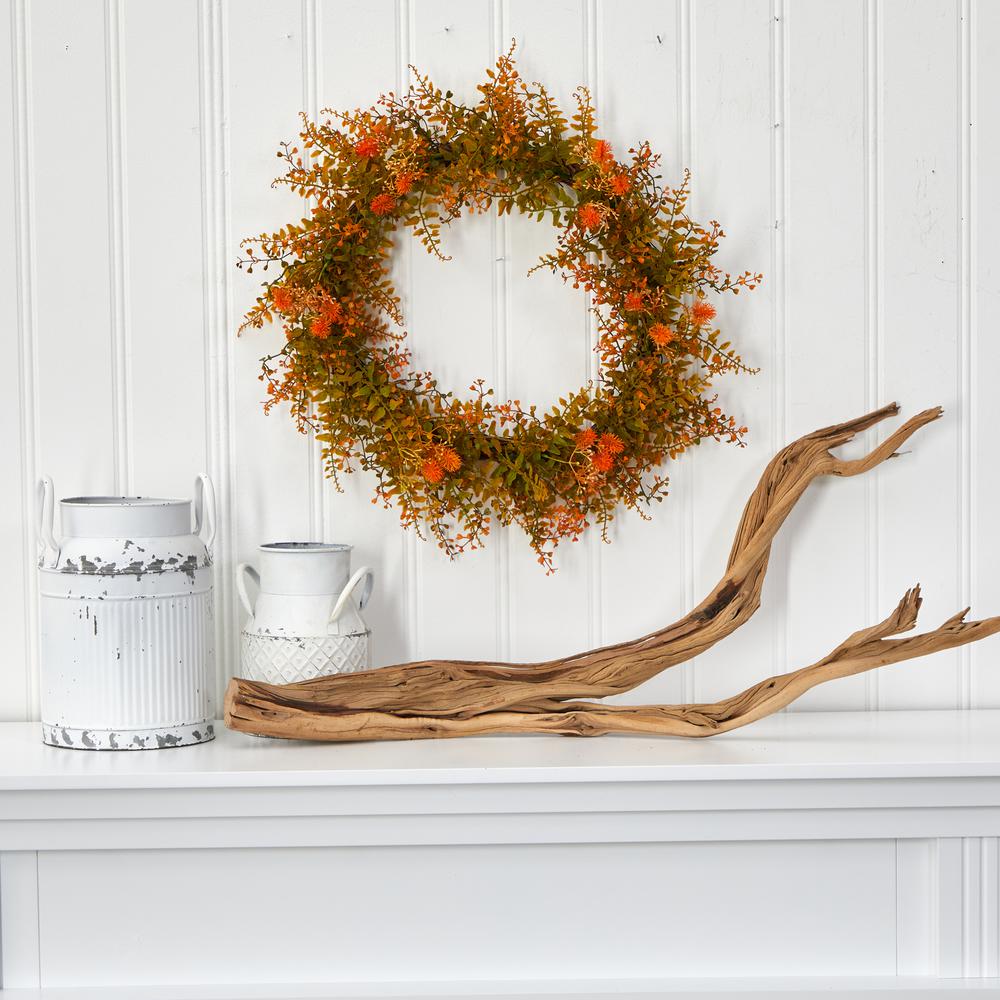21in. Autumn Fern Artificial Wreath. Picture 3