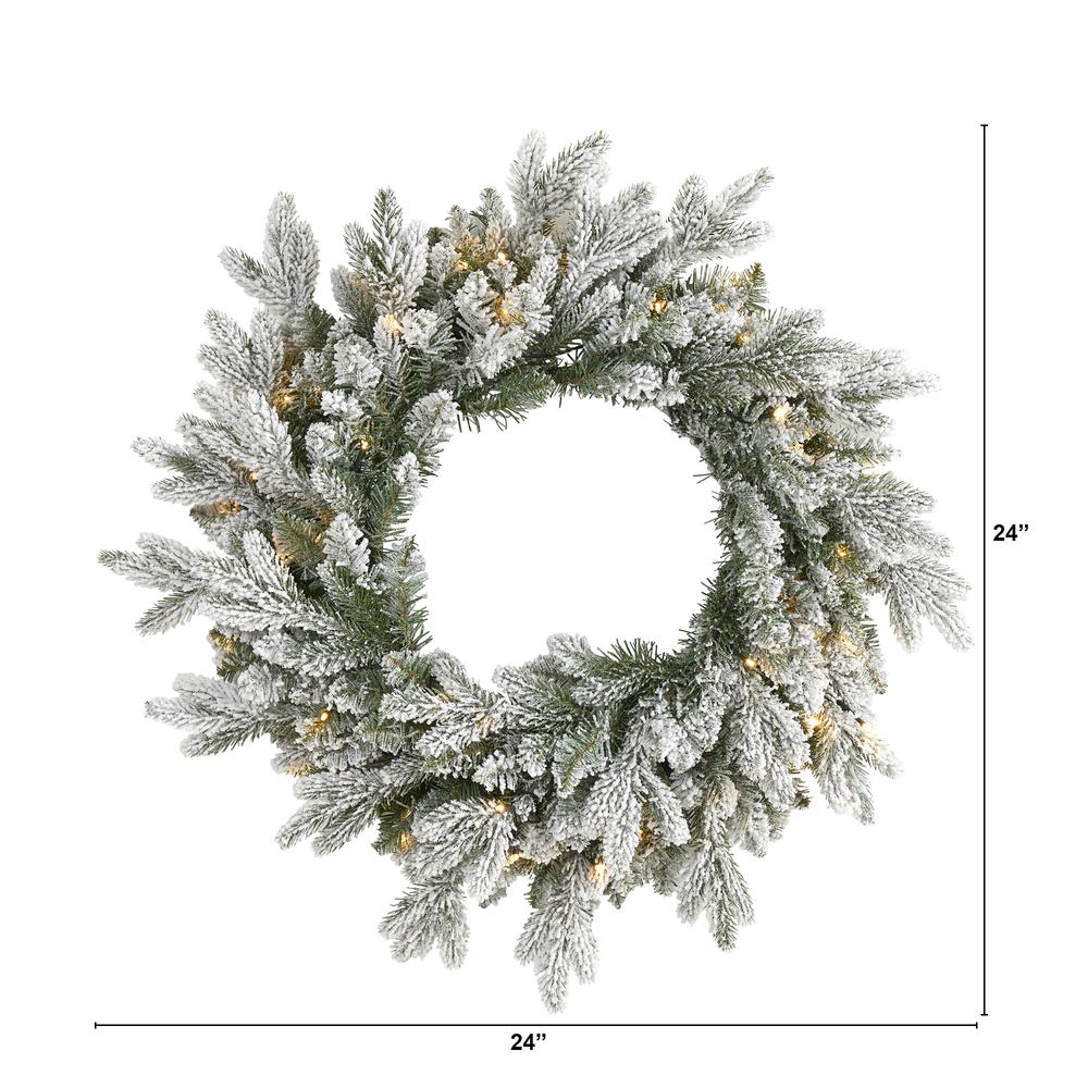 24in. Flocked Artificial Christmas Wreath with 50 LED Lights. Picture 1