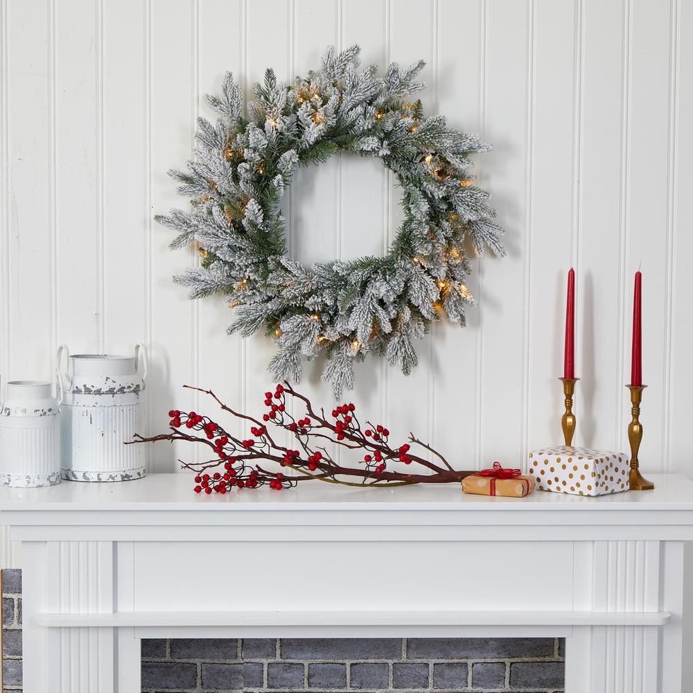 24in. Flocked Artificial Christmas Wreath with 50 LED Lights. Picture 4