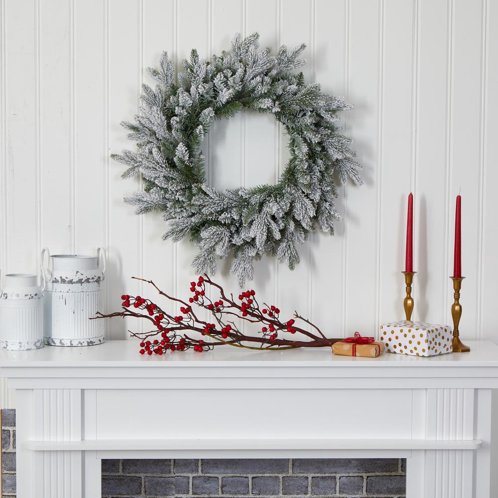 24in. Flocked Artificial Christmas Wreath with 50 LED Lights. Picture 3