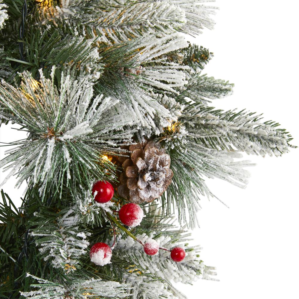 20in. Flocked Mixed Pine Artificial Christmas Wreath with 50 LED Lights, Pine Cones and Berries. Picture 3
