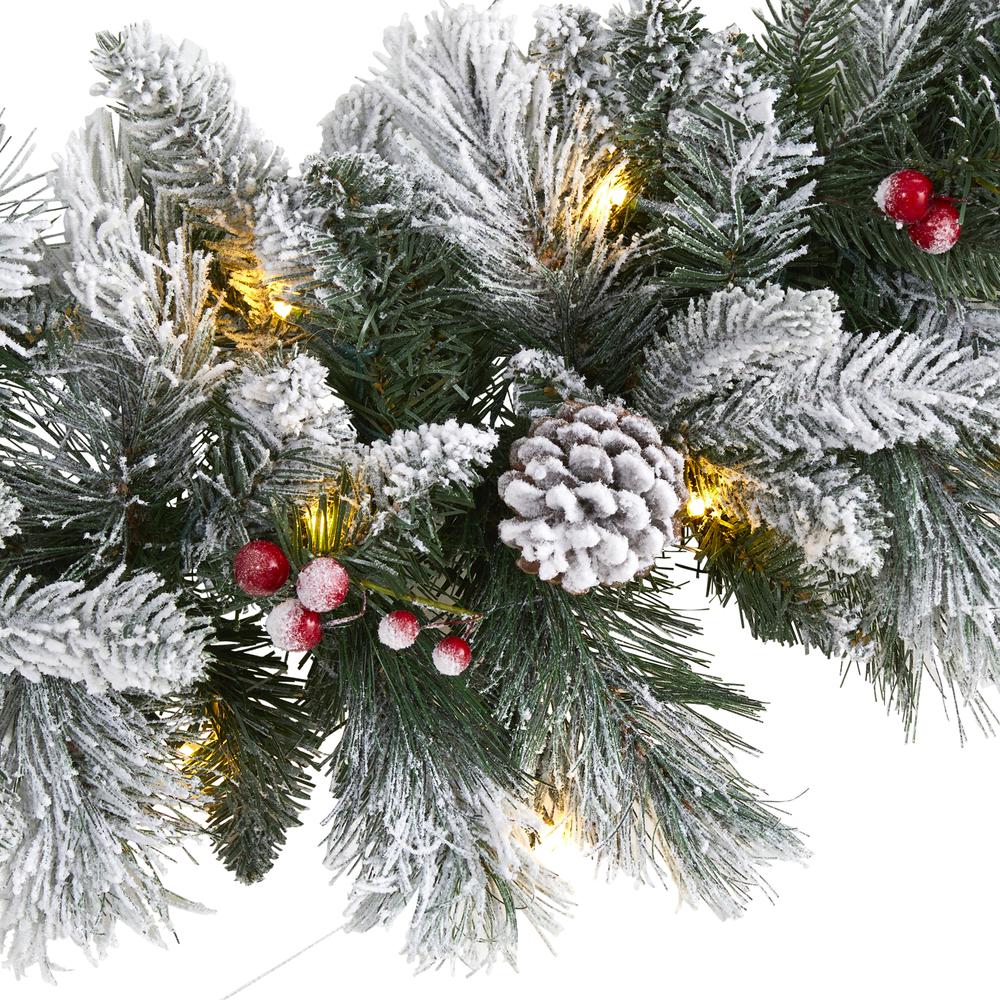 6ft. Flocked Mixed Pine Artificial Christmas Garland with 50 LED Lights, Pine Cones and Berries. Picture 2