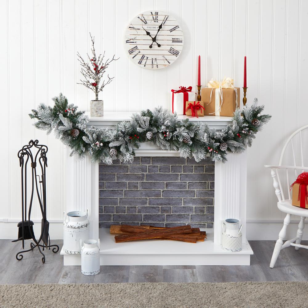 6ft. Flocked Mixed Pine Artificial Christmas Garland with 50 LED Lights, Pine Cones and Berries. Picture 3