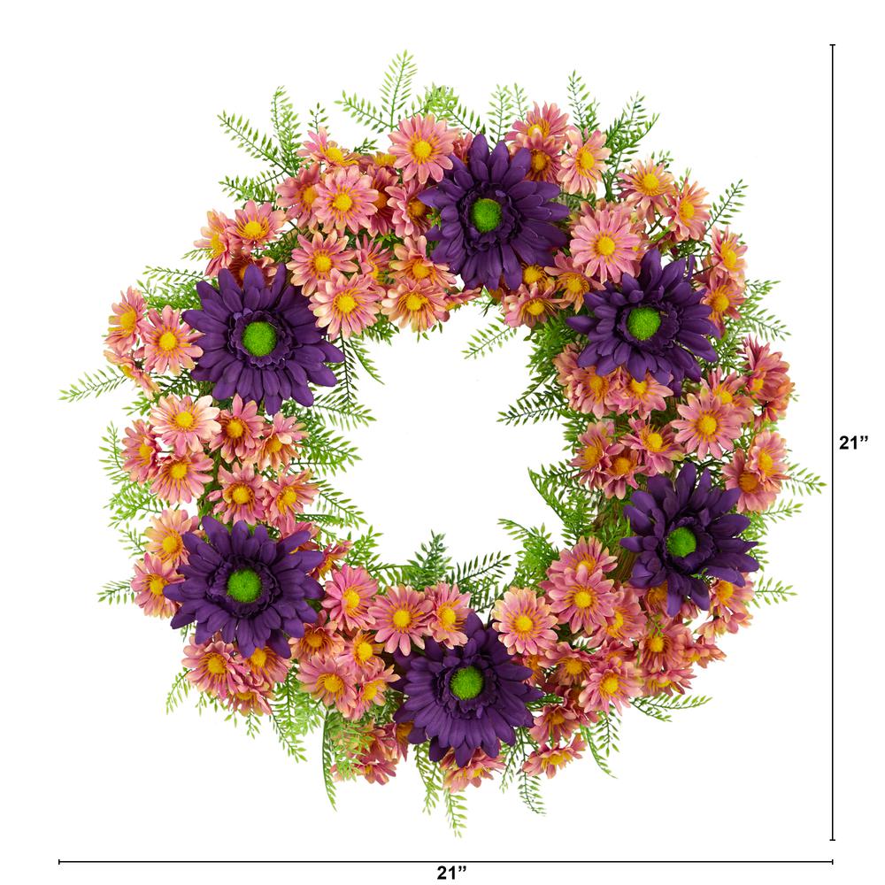 21in. Mixed Daisy Artificial Wreath. Picture 3