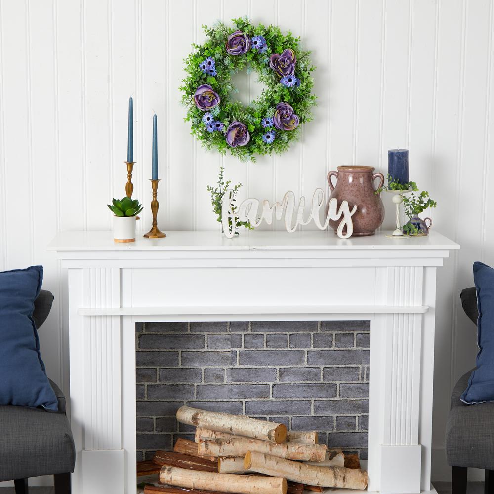 22in. Purple Rose, Blue Daisy and Greens Artificial Wreath. Picture 4