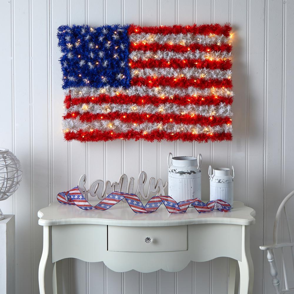 x 2ft. Red, White, and Blue American Flag Wall Panel with 100 Warm LED Lights. Picture 4