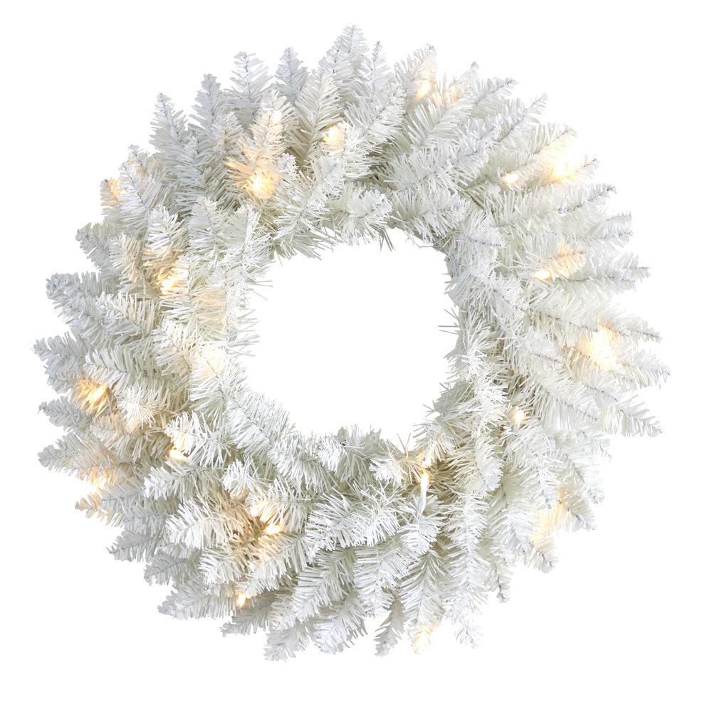 18in. Colorado Spruce Artificial Christmas Wreath with 129 Bendable Branches and 20 Warm LED Lights. Picture 3