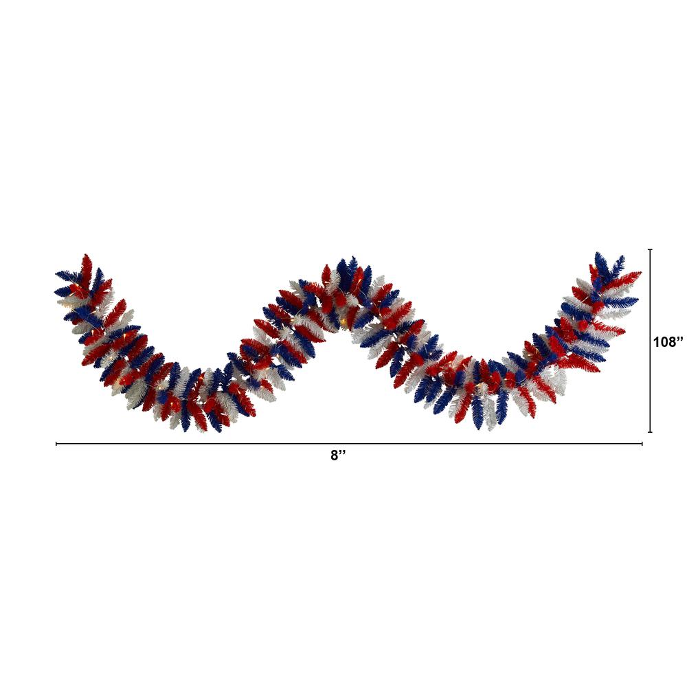 9ft. Patriotic American Flag Themed Artificial Garland with 50 Warm LED Lights. Picture 2
