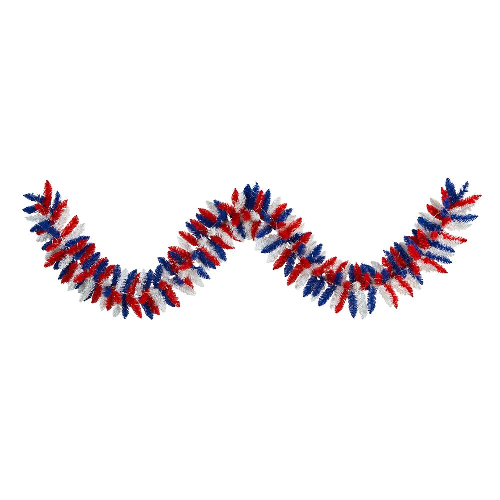 9ft. Patriotic American Flag Themed Artificial Garland with 50 Warm LED Lights. Picture 3